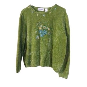 Embroidered Chenille Sweater Alfred Dunner Super Soft Granniecore  Crew Cozy M